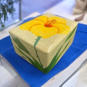 Handmade & painted Hibiscus wooden box, trinket box, jewelry box made in Haiti